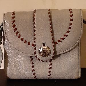 Brighton Leather Crossbody Wallet Bag Blue with Brown Trim